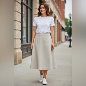 Forth & Towne Allegory ALine Skirt Womens 18 Ivory Lined 100% Linen Resort Beach